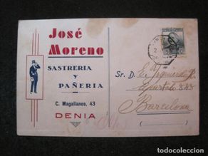 Postales: DENIA-JOSE MORENO-SASTRERIA Y PAÑERIA-PUBLICIDAD-POSTAL ANTIGUA-(82.017)